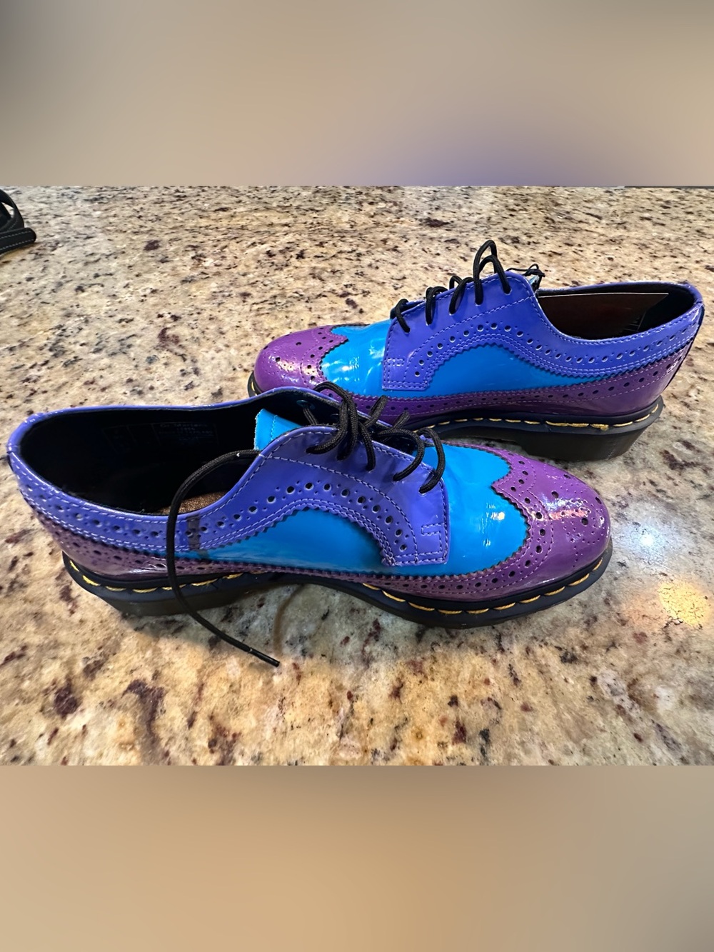 Rare Dr Martens 3989 Brogue Shoes Purple Blue Patent Leather Women US 9 UK 7 - Picture 12 of 13